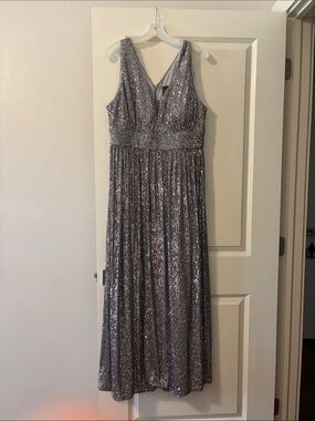 Silver Sequin V-Neck Maxi Dress